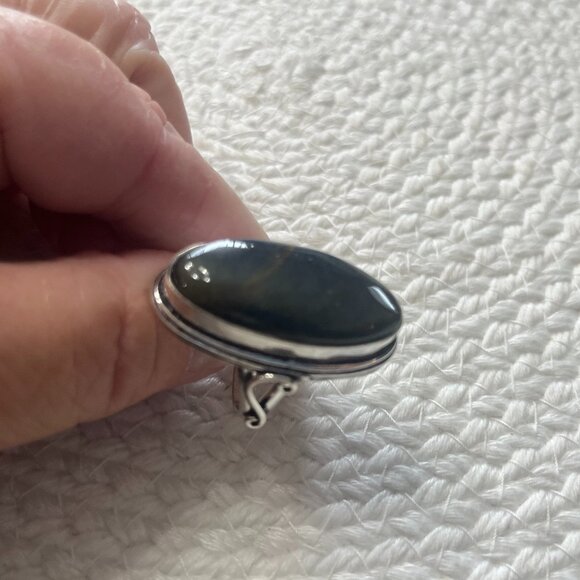 Stunning BLACK TIGERS EYE Handmade Sterling 925 Ring SIze 8.5 #861D - Picture 1 of 3